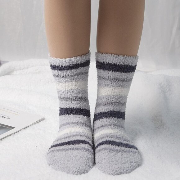 Plush Slipper Socks Women Colorful Warm Fuzzy Crew Socks Cozy Soft Winter Grey - Picture 6 of 7